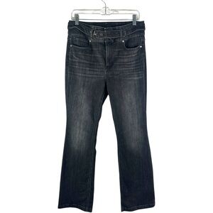 White House Black Market Extra High-Rise Belted Skinny Flare Jeans Faded Black 8